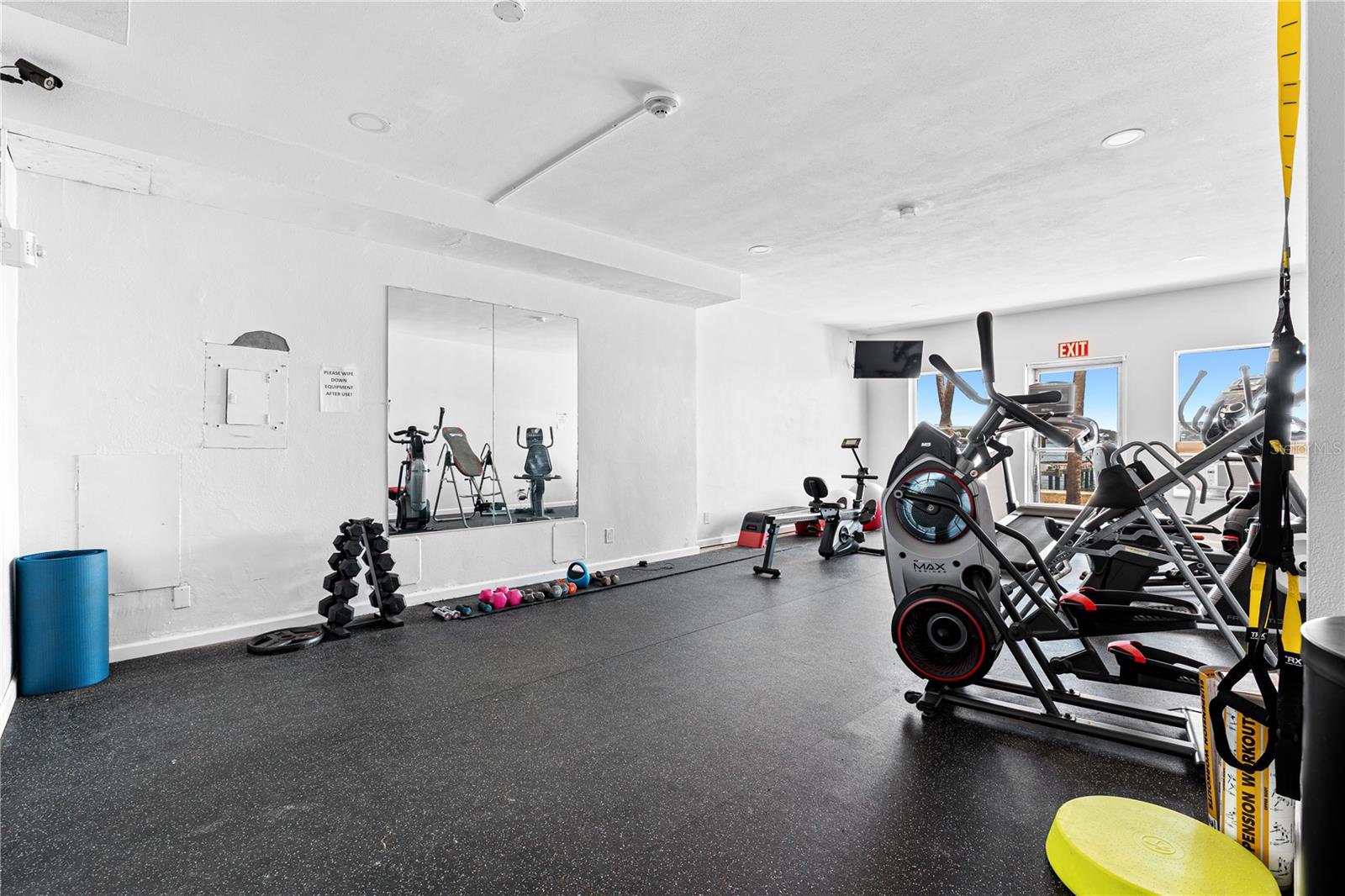 Sky Harbour gym was recently renovated and features a variety of exercise equipment, rubber flooring and waterfront views while you workout!
