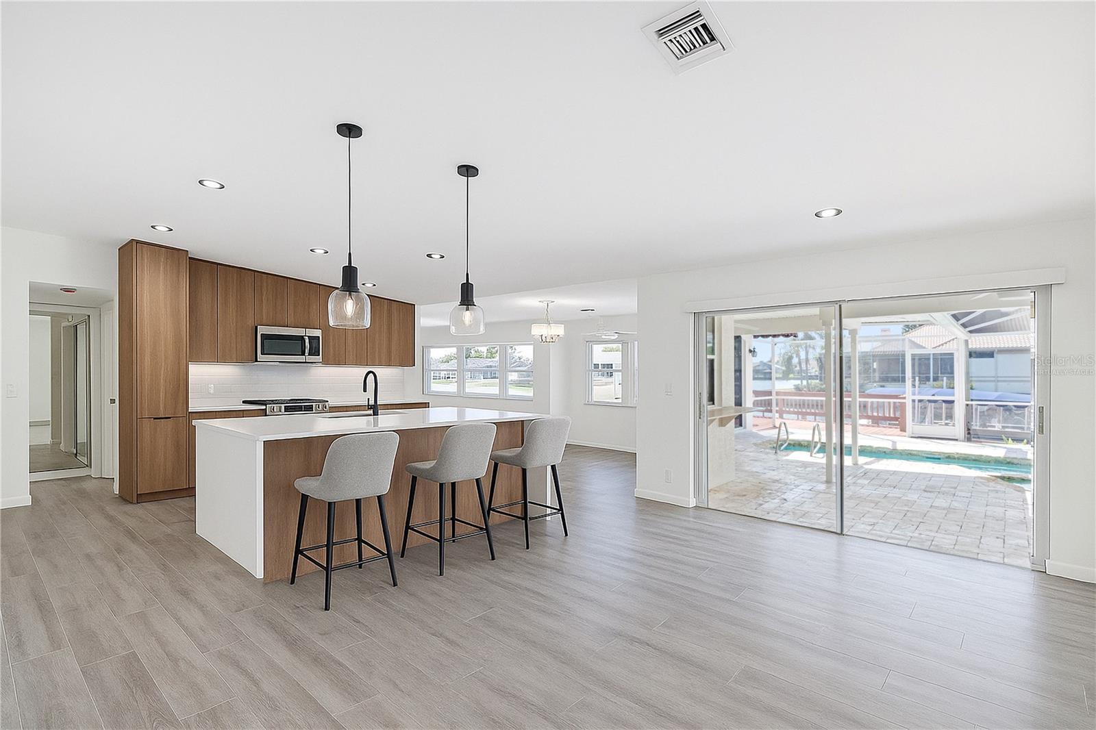 Virtually staged open-floor kitchen