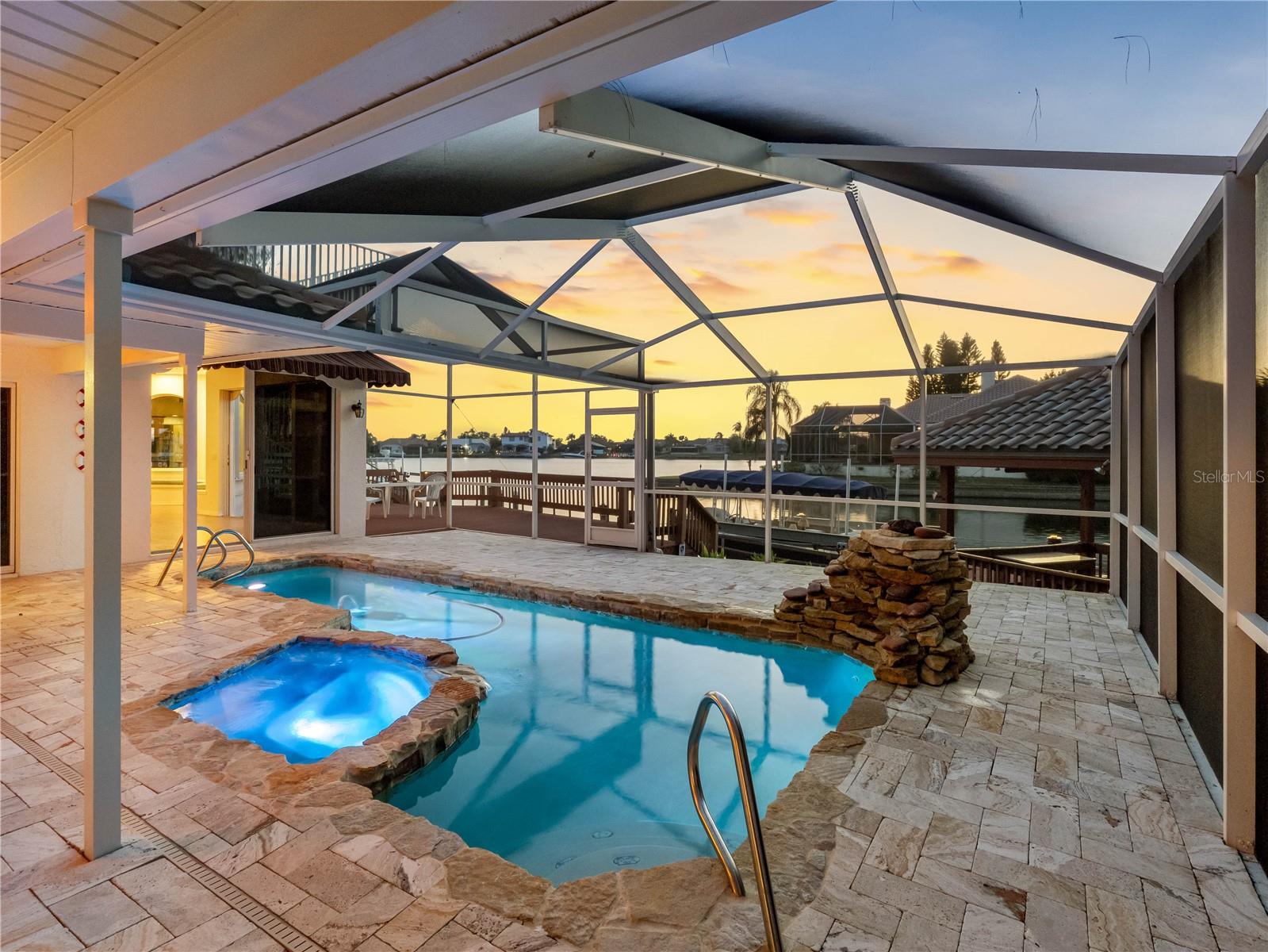 Pool and spa at night