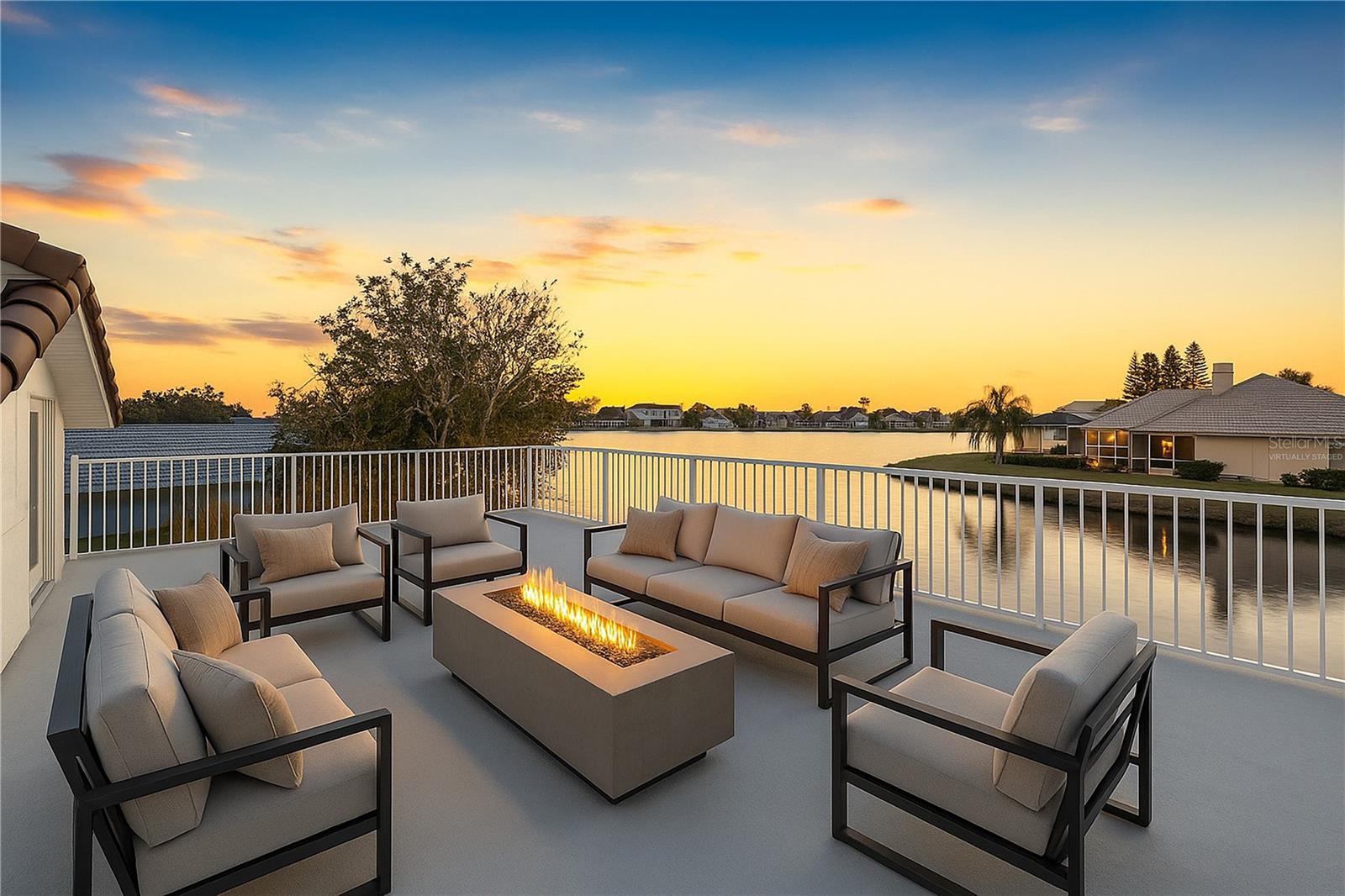Virtually staged rooftop at sunset