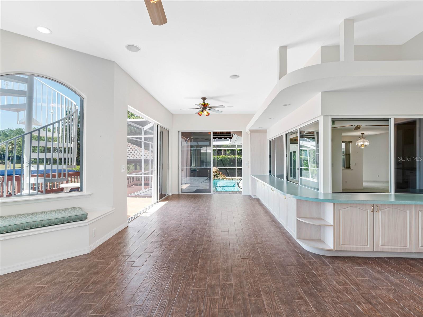 View from bonus room towards pool deck