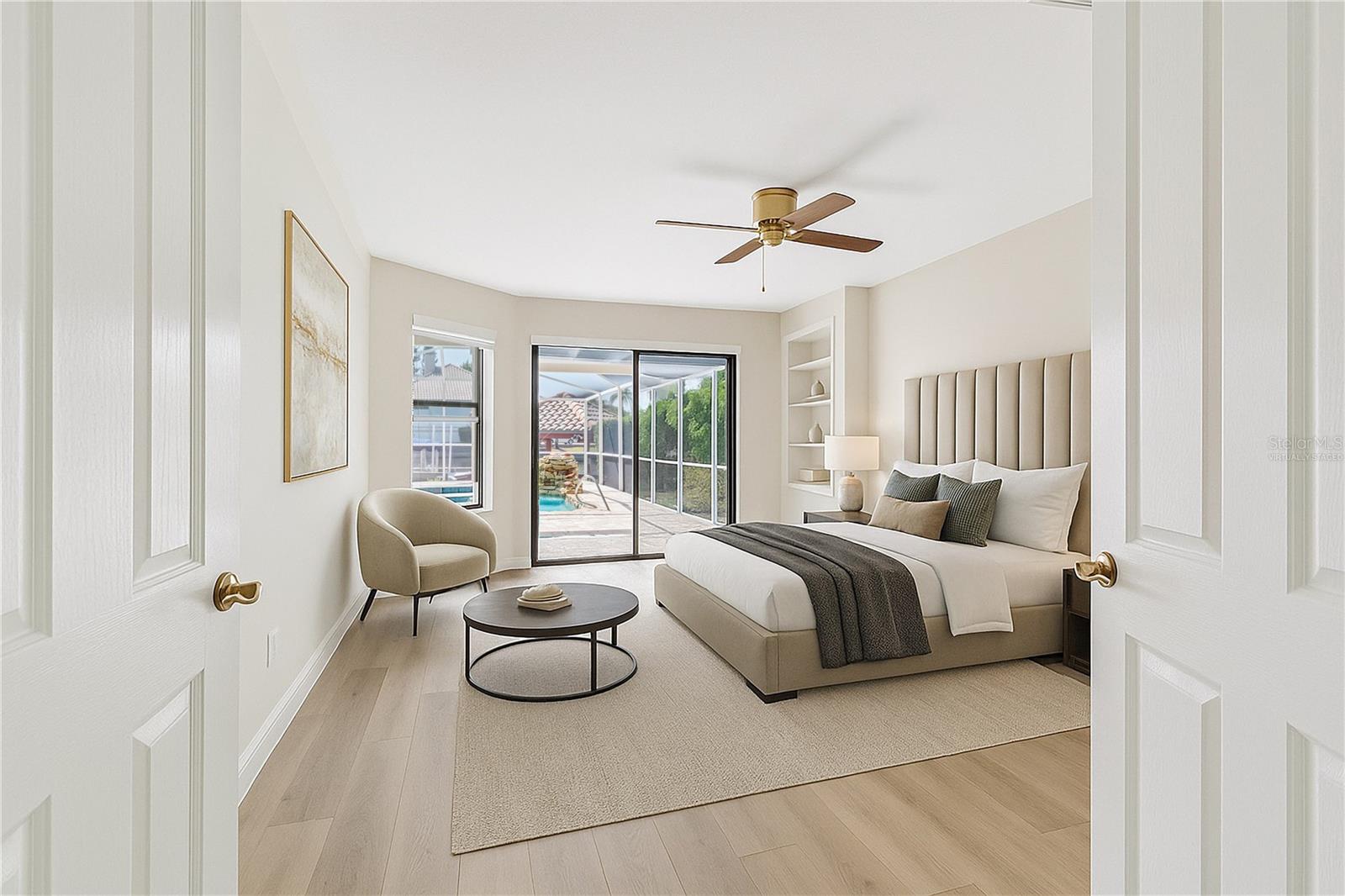 Virtually staged primary bedroom