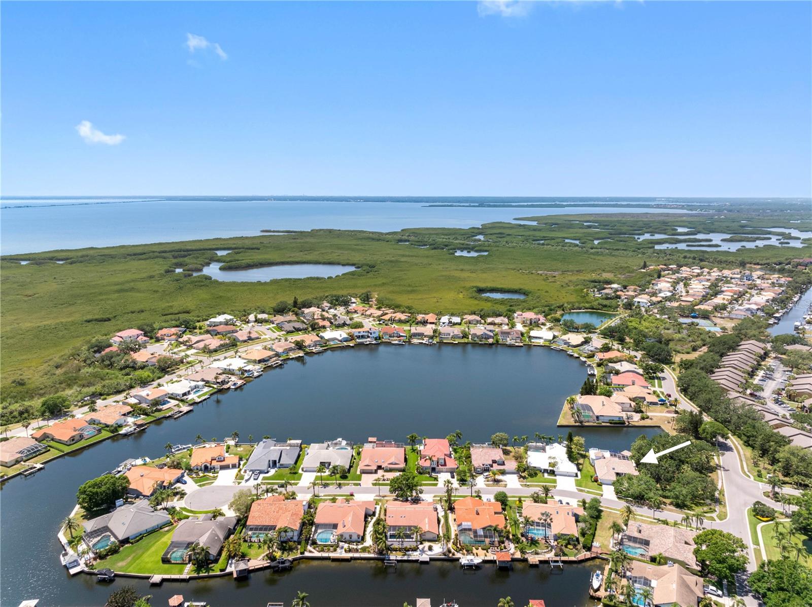 Aerial view with lake and freshwater canals