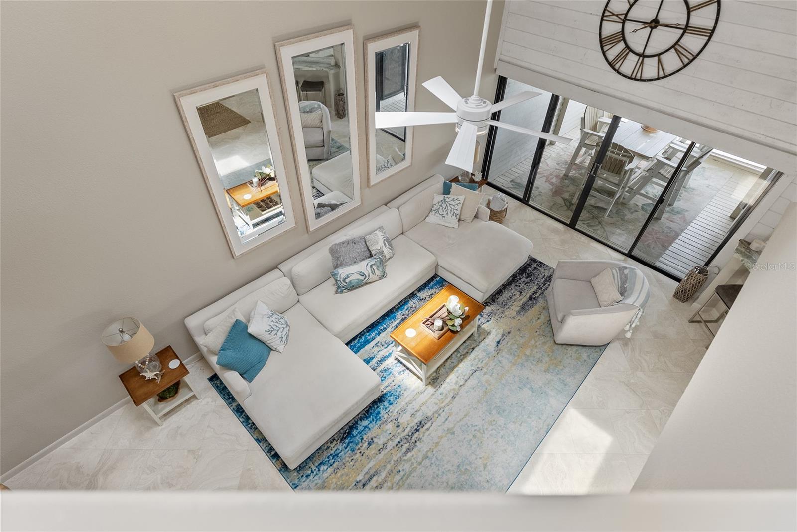 View from the loft shows the expansive feel of the space