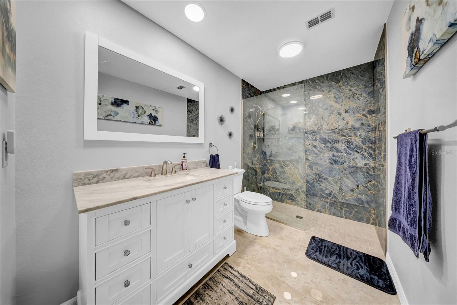 Updated primary bath with beautiful walk in shower