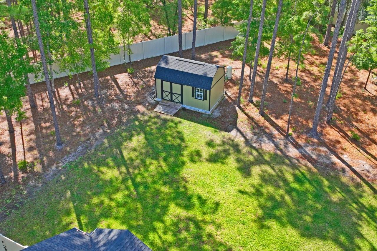 aerial of custom shed in rear yard