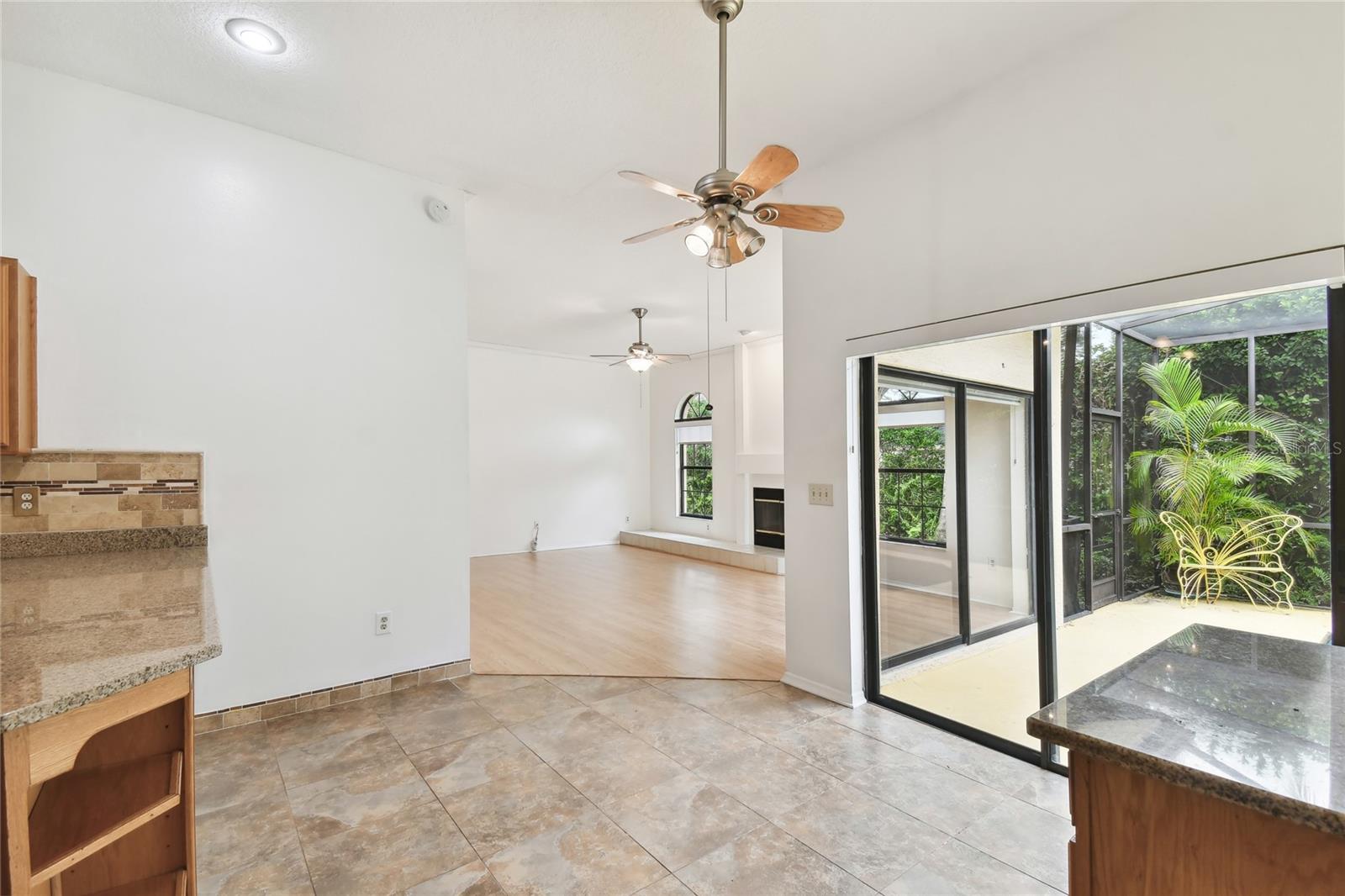 view of Living Room from kitchen with pool access