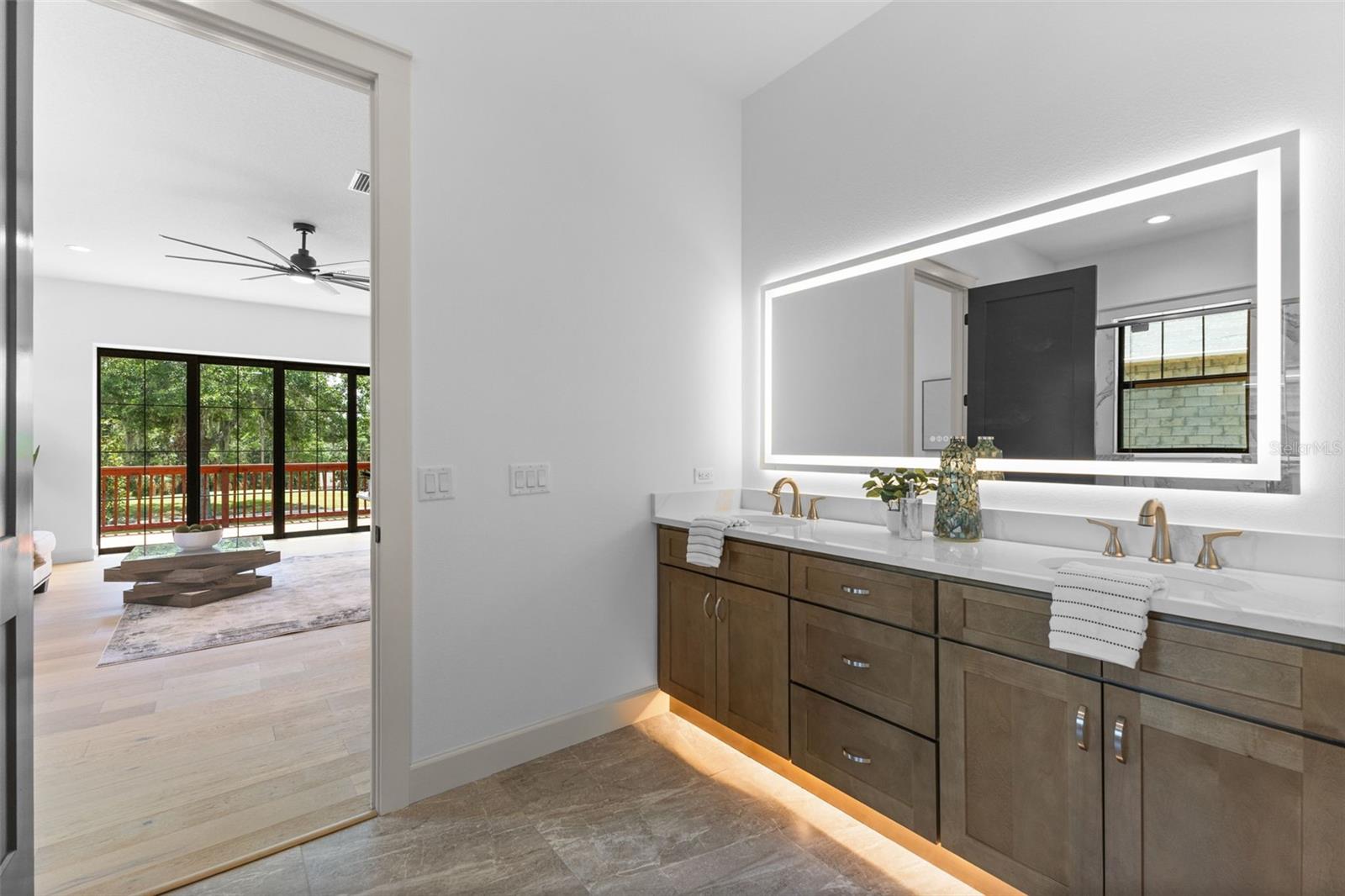 Primary Bathroom with under cabinet lighting