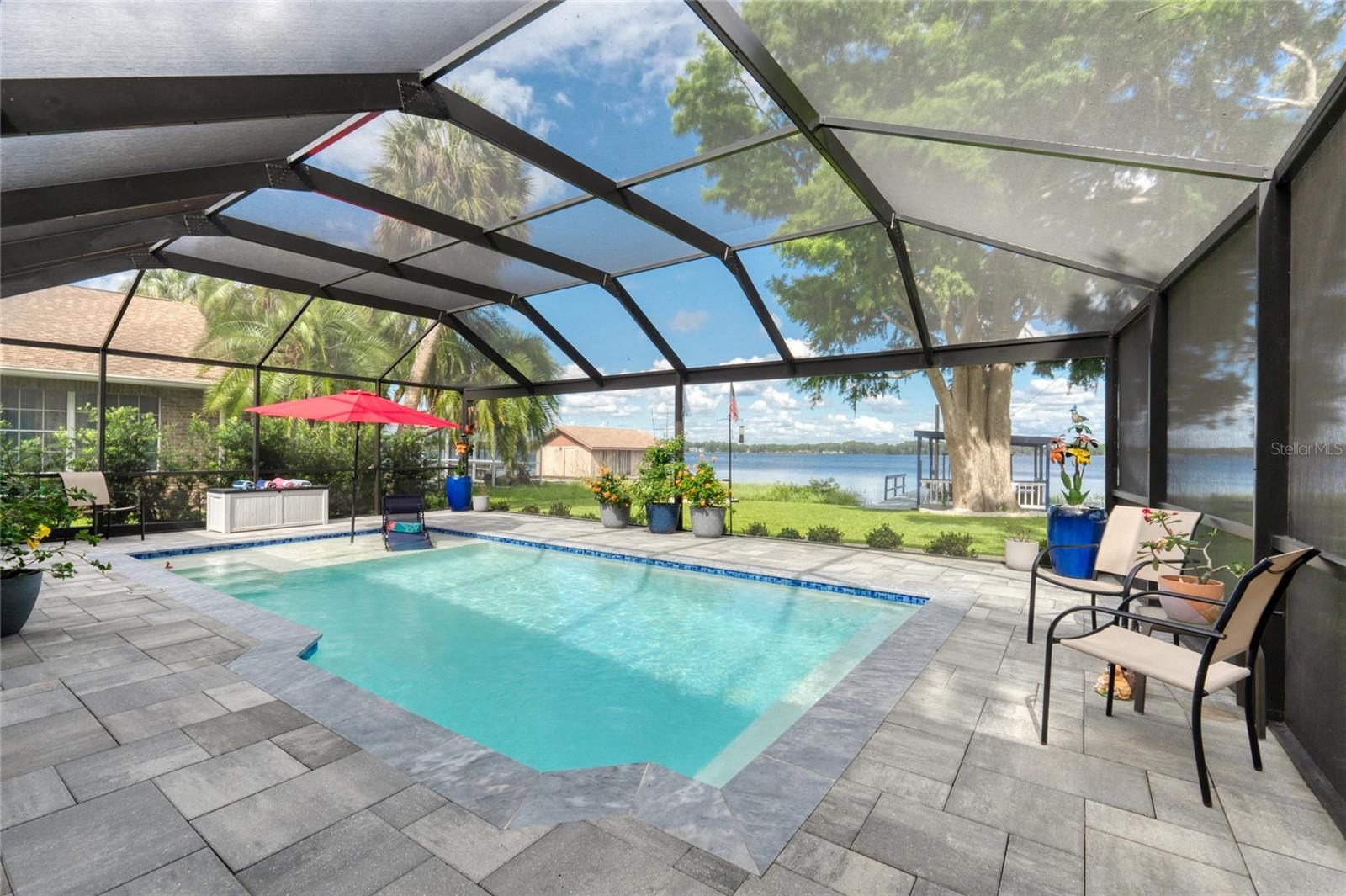This Pool was designed for entertaining with a Sun Shelf on one end and a bench on the other - enjoy it year round - It's heated