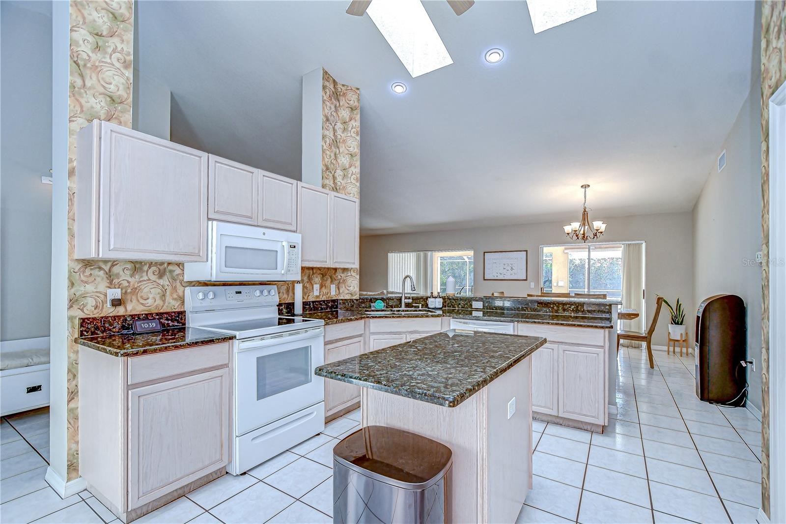 Kitchen features skylights!