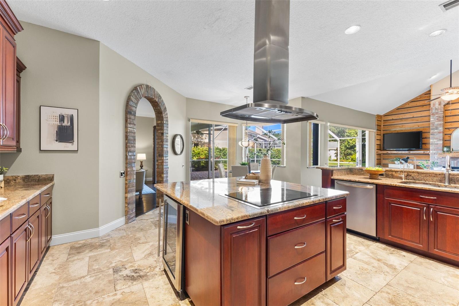 Kitchen Island with Cooktop and Built In Wine Refrigerator
