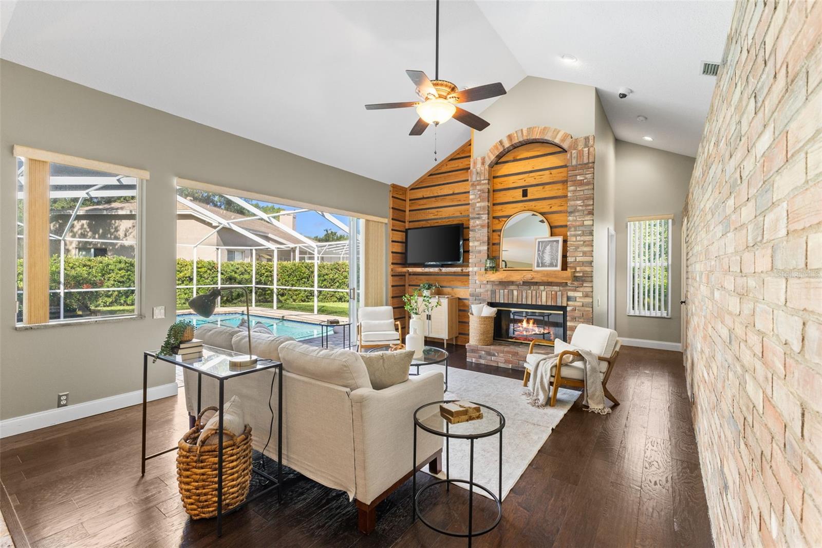 Family Room with Wood Burning Fireplace