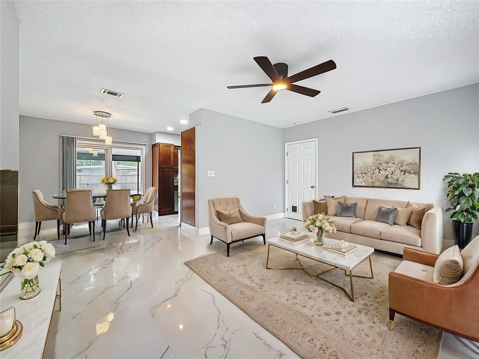 Virtually Staged - Living Room - Dining Room - Kitchen