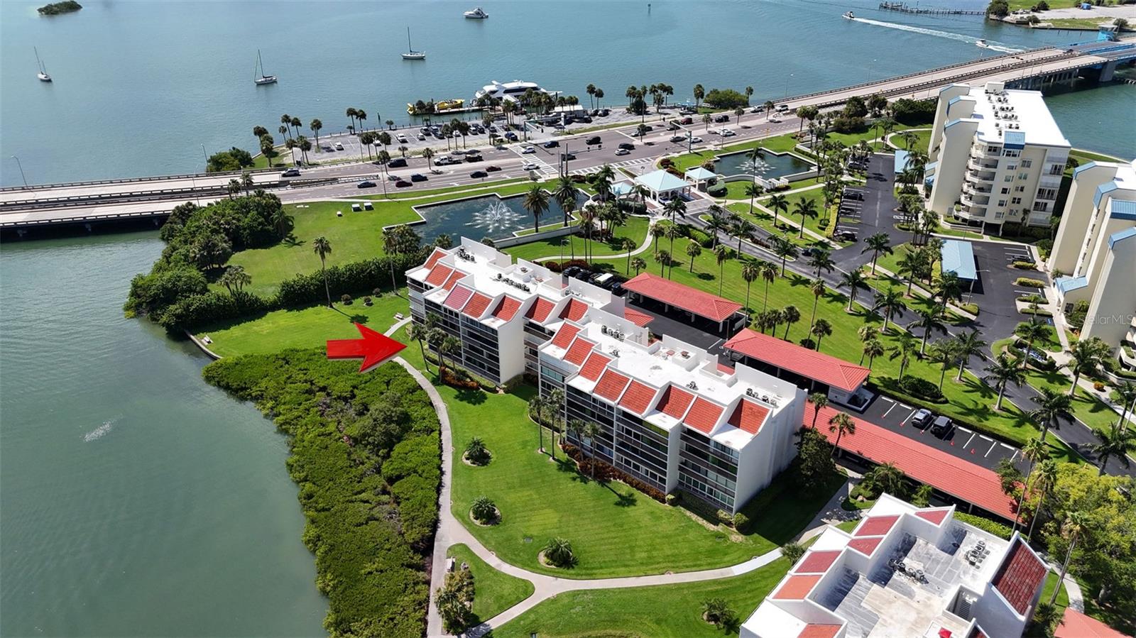 Aerial View of rear of Building , End Unit --Condo bottom left corner