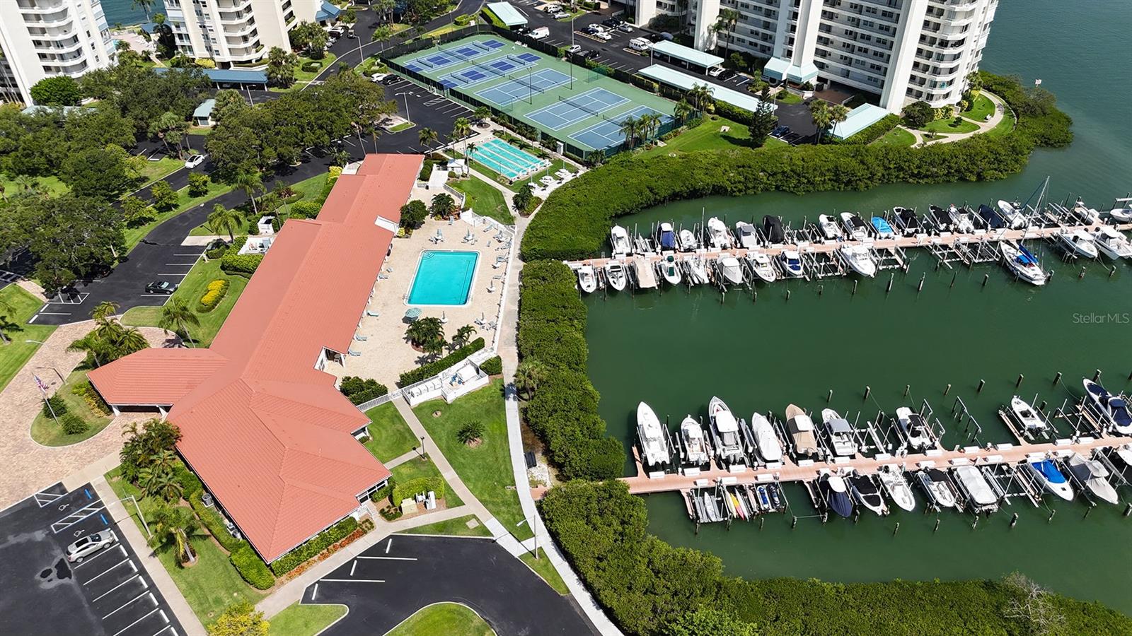 Aerial View of Recreation Center, Clubhouse and Marina