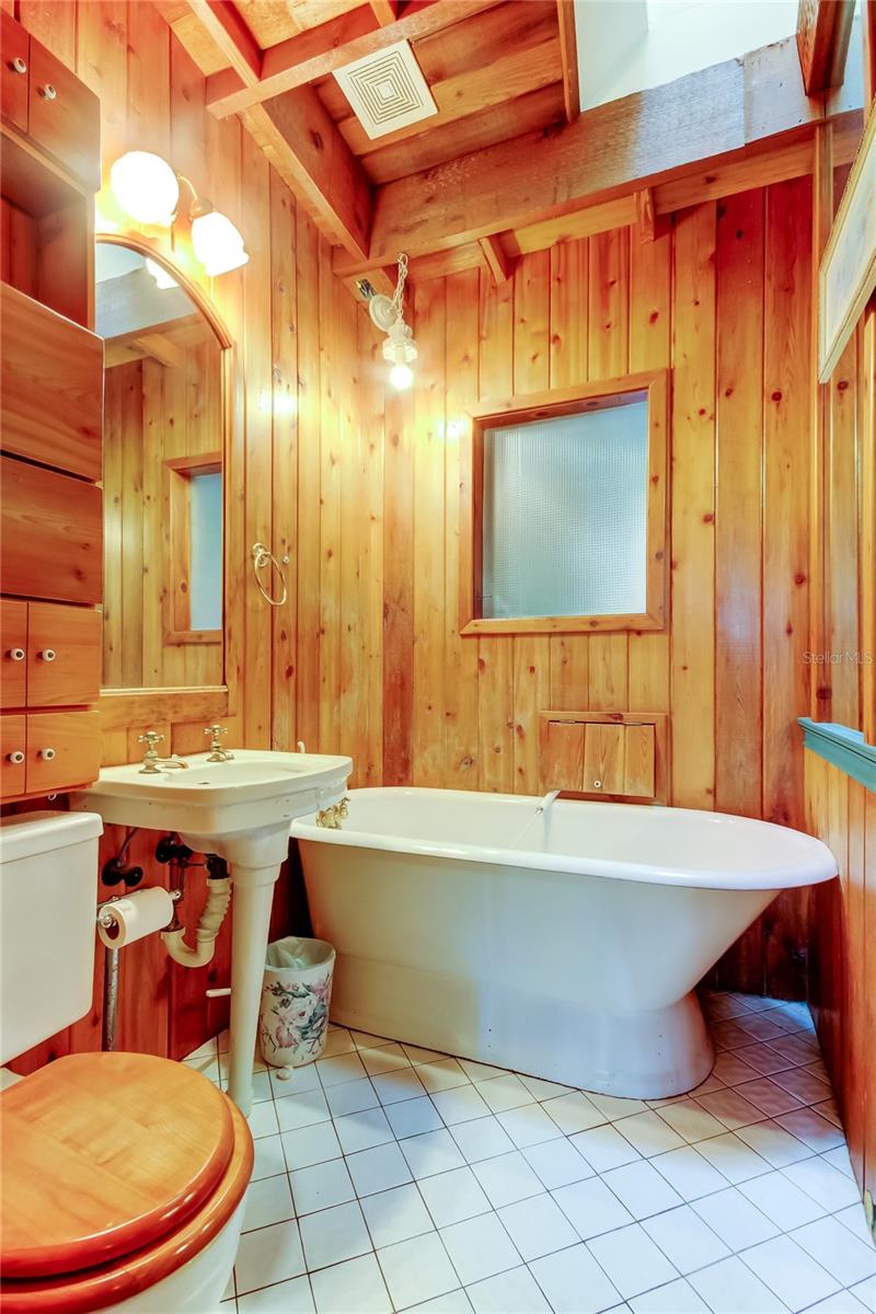 wood bath with skylight
