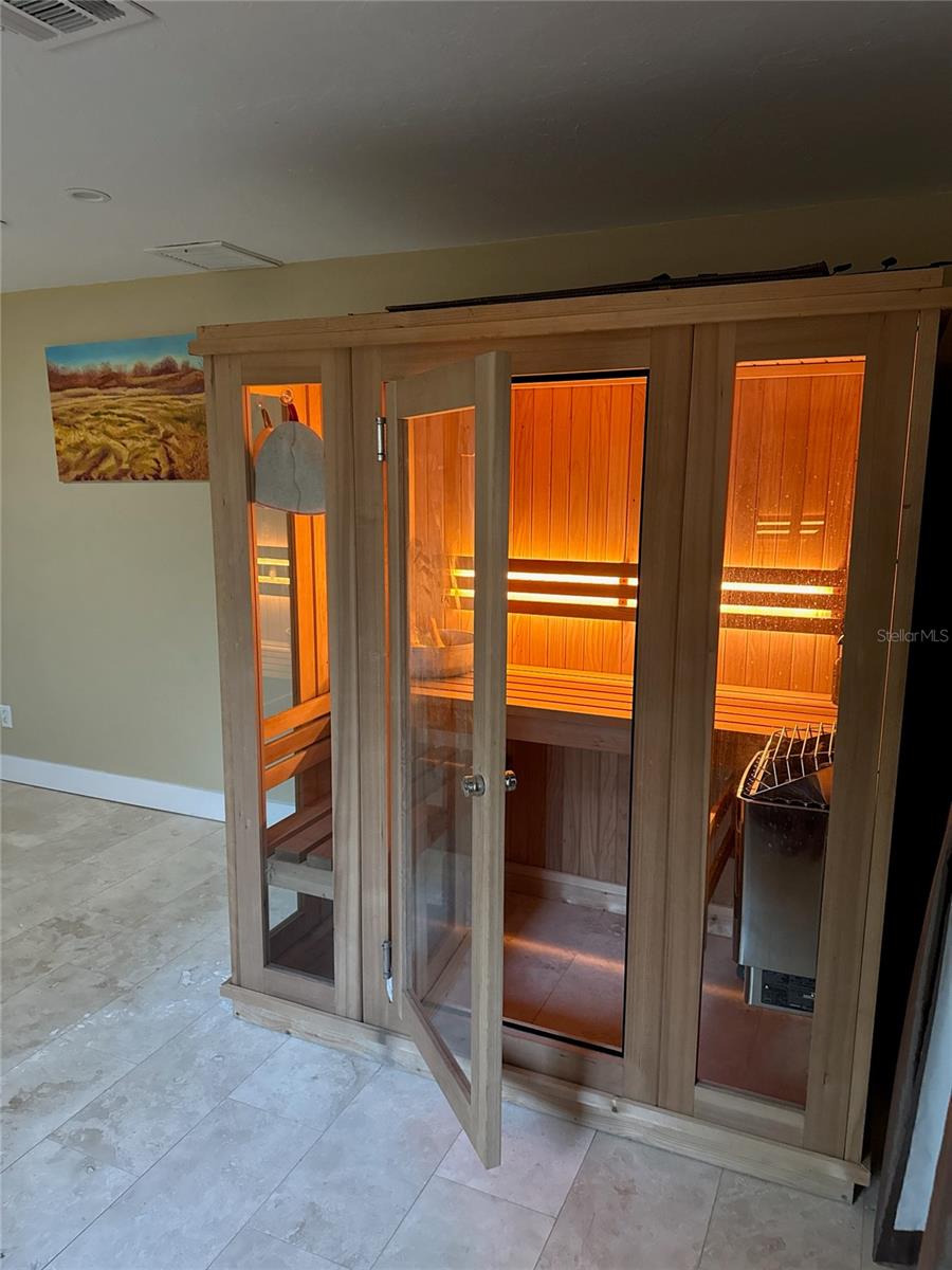 Sauna in primary bathroom