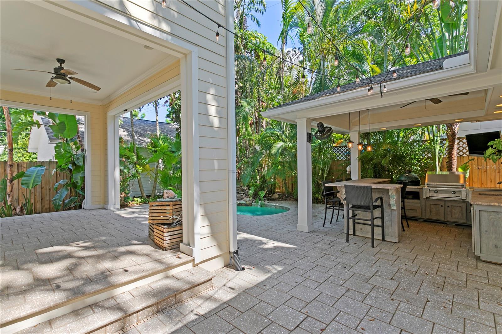 The thoughtfully designed zero-scaped backyard offers beauty without the upkeep.