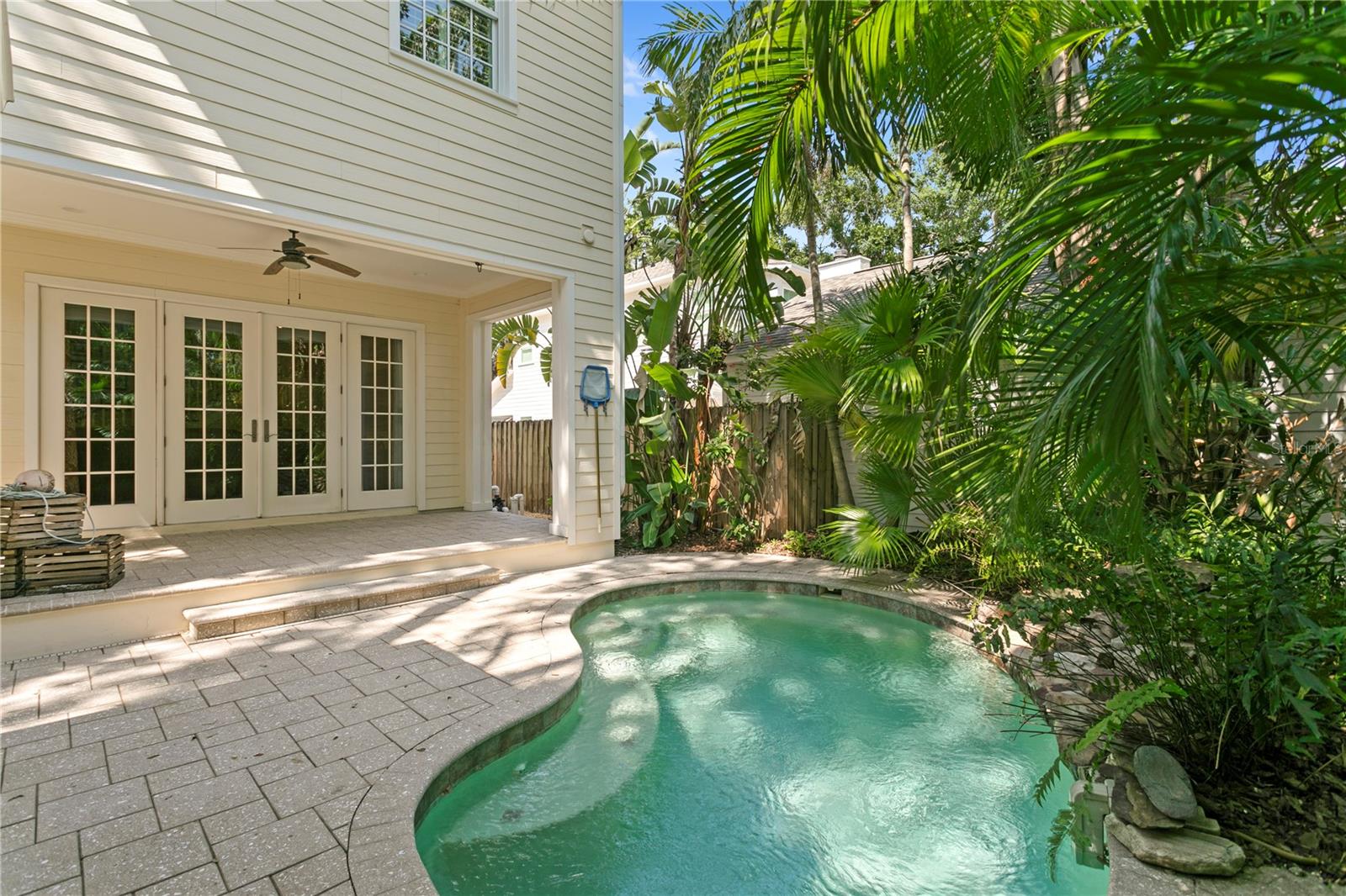 The heated pool features bench seating with multiple jets for everyone to enjoy.