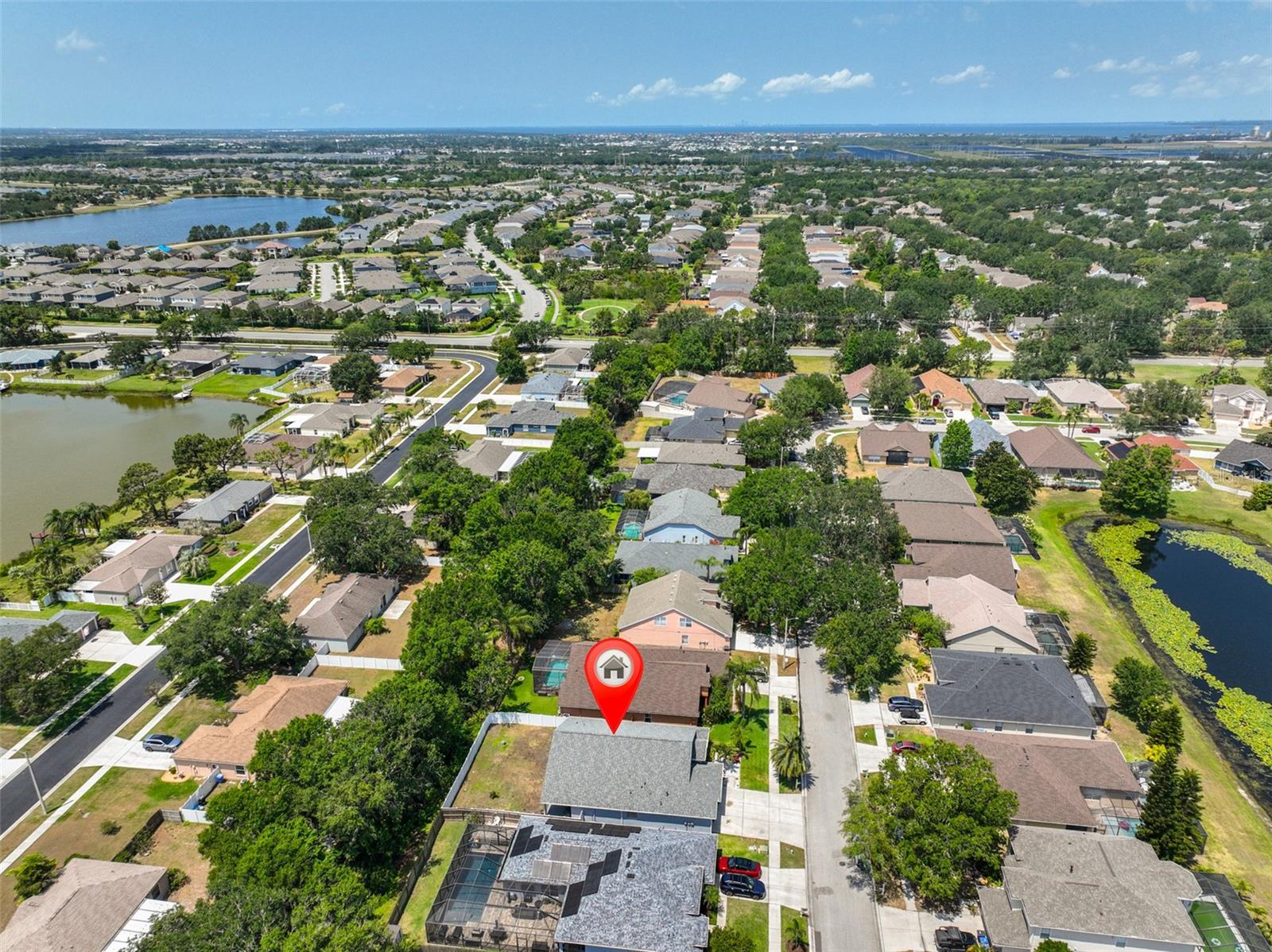Aerial looking west. Tampa Bay is not far away, but Covington is high and dry in Flood Zone X - no flood insurance required