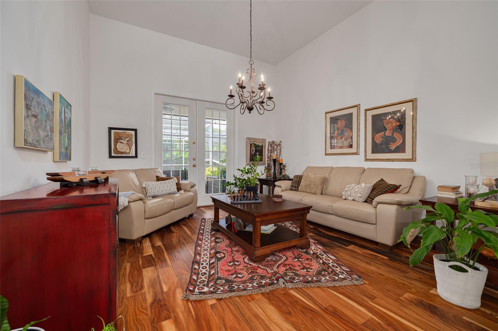 living room with french doors to outdoor area