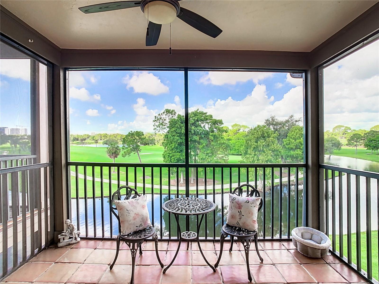 Ceiling fan and southern exposure provides outdoor comfort.