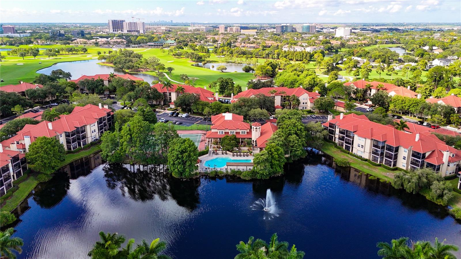 Aerial view of anemities. Building 6 is directly behind the clubhouse.