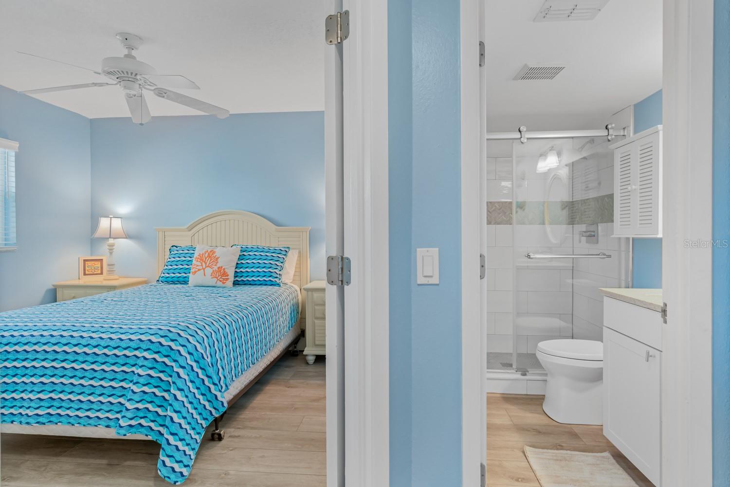 Bedroom 2  and Bathroom 2 with walk-in shower