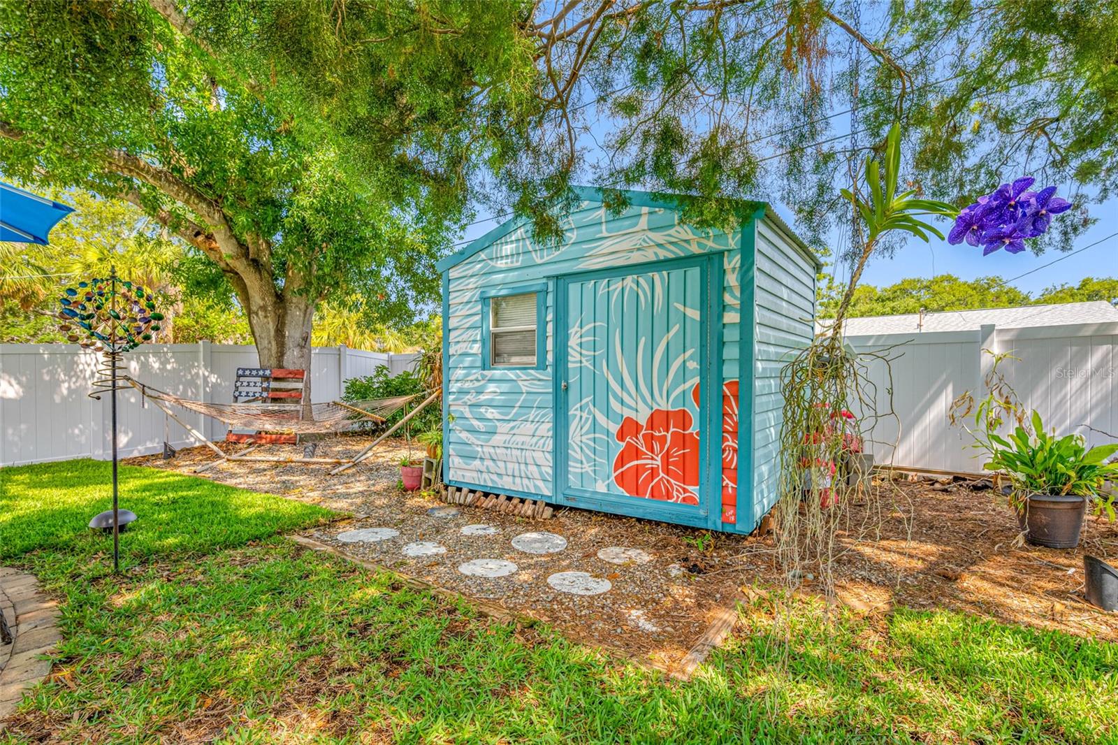Huge storage shed with mural