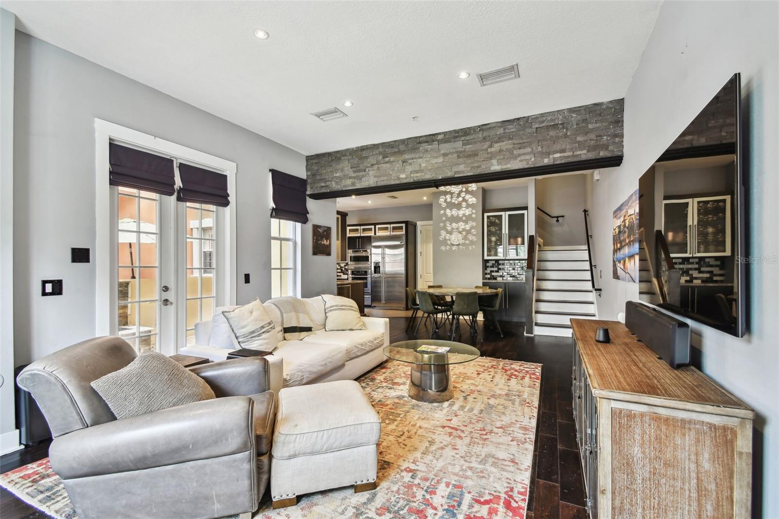 Living Room with French Doors to Courtyard