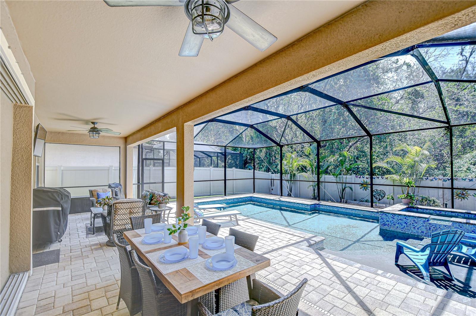 Enjoy the shade after a long day in the pool unde the covered area!