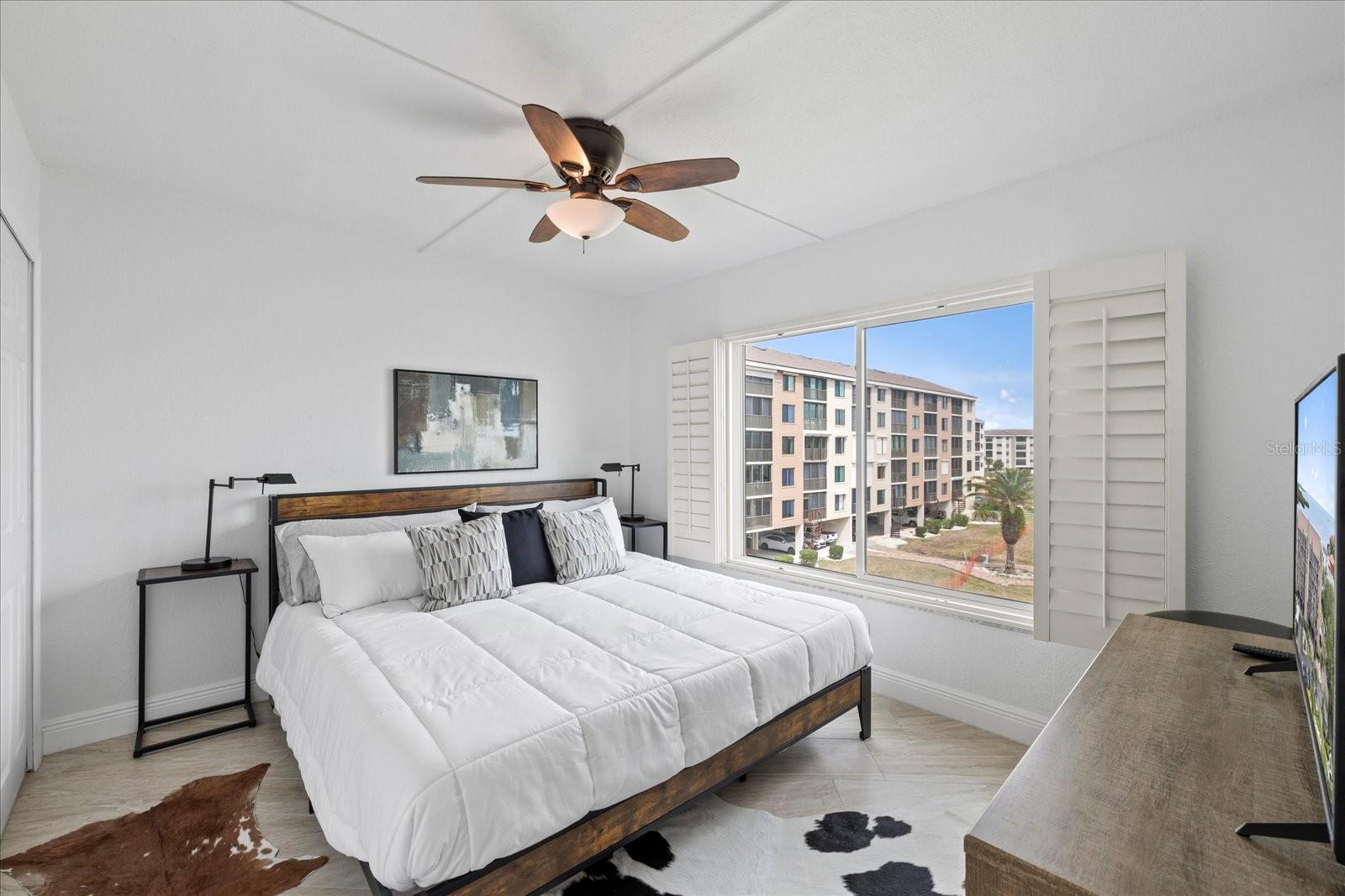 Guest bedroom with views of swim beach and the Gulf