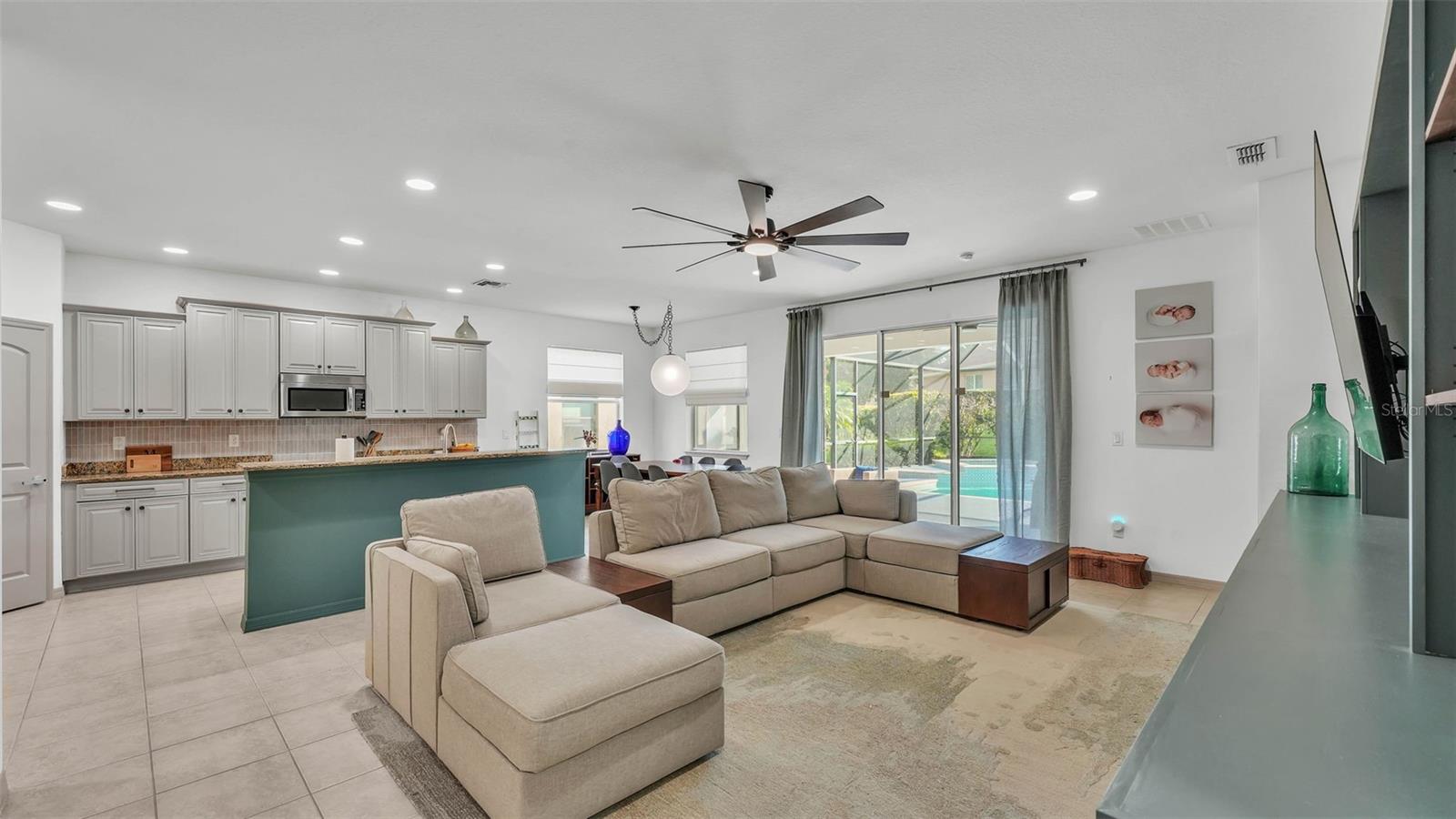 View of living space and kitchen from hallway