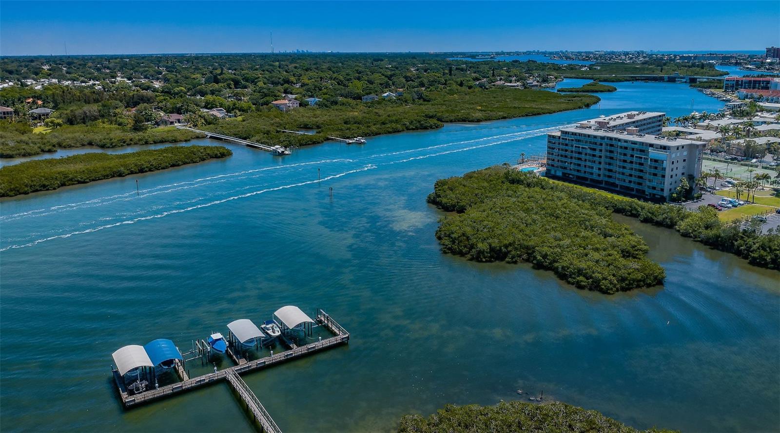 Aerial view of the Waterfront with the Deeded Boat Slips