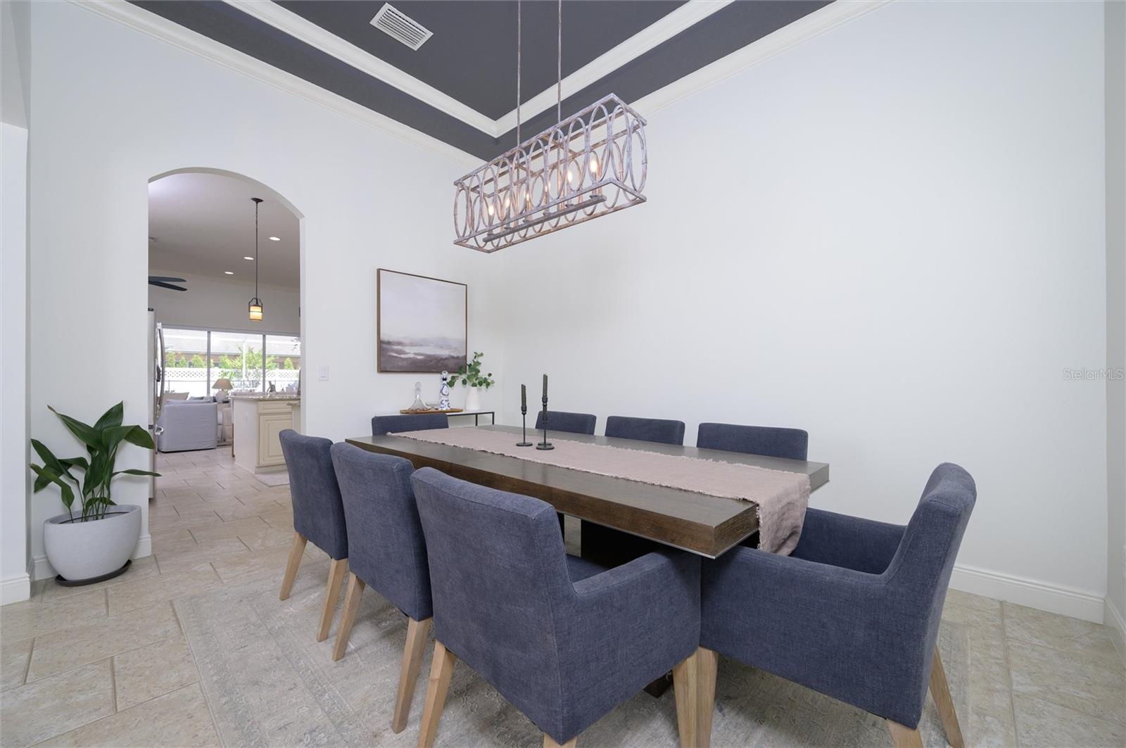 Dining Room with trey ceiling