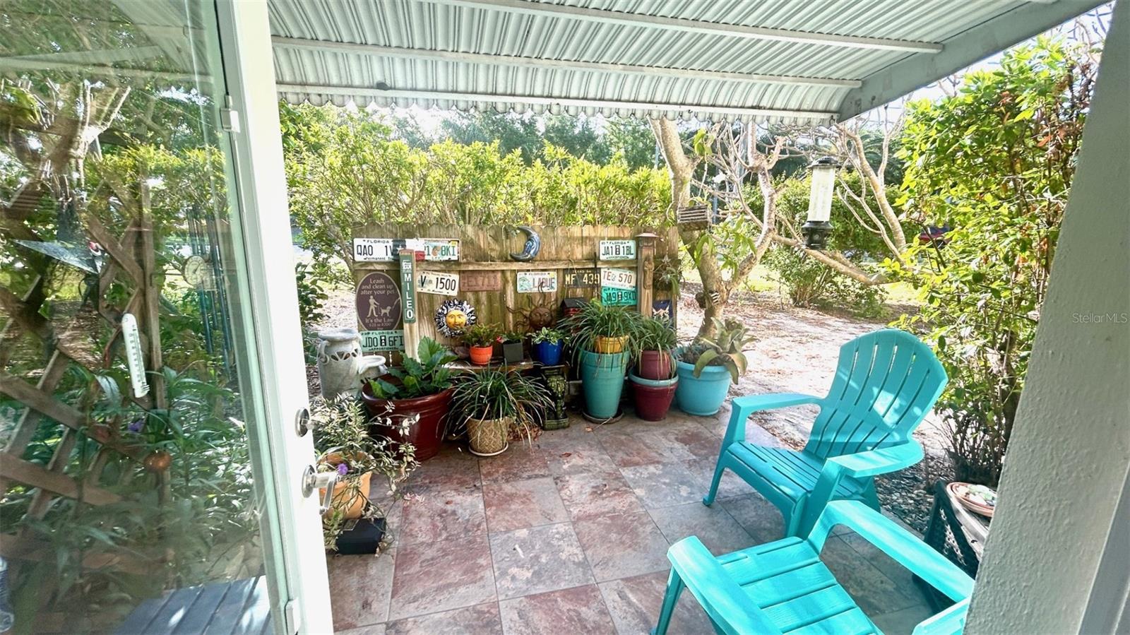 Landscaped back porch