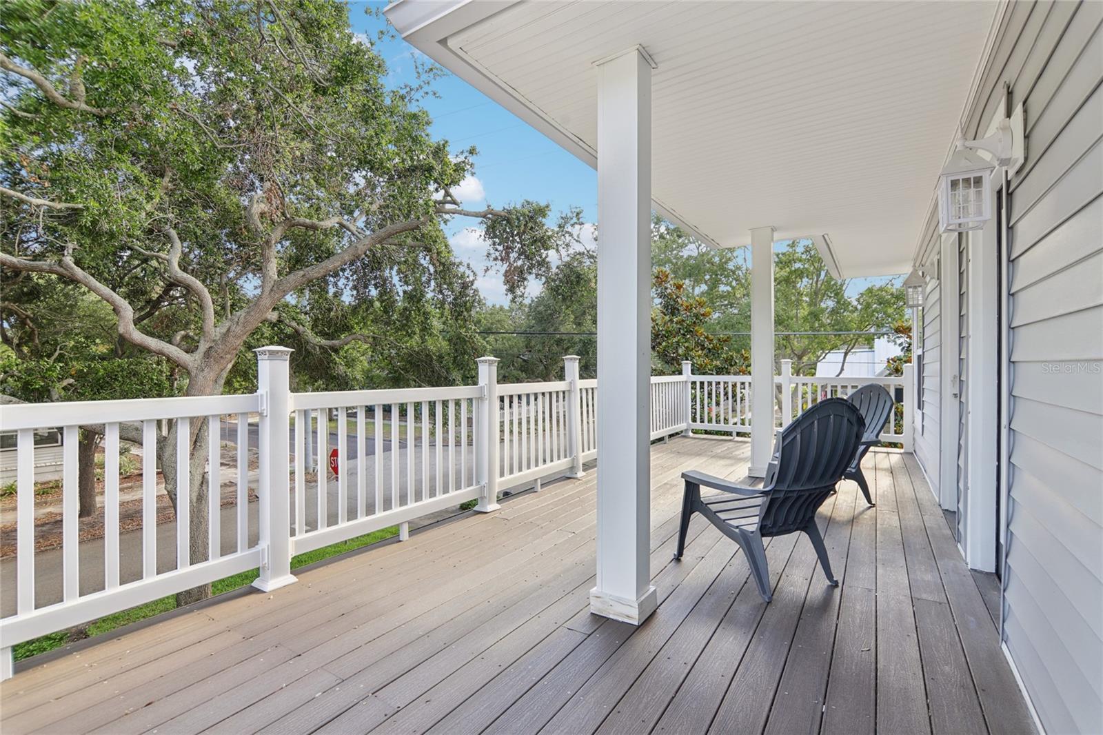 Two outdoor terraces—one at the front and one at the back of the main home