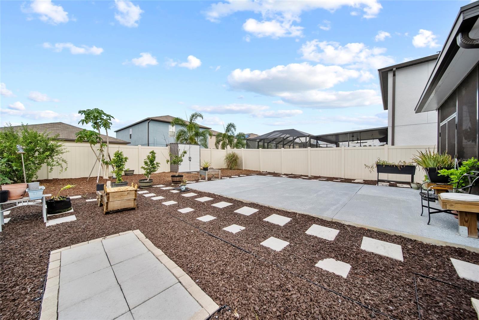 Water-wise landscaped backyard