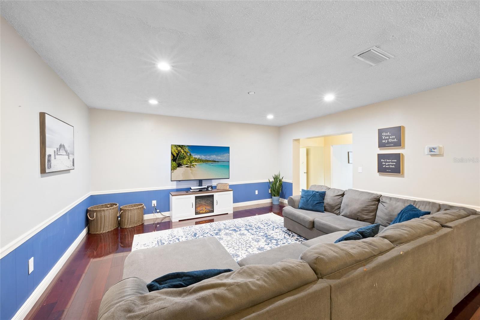 Nice transition from garage laundry to dining & family room