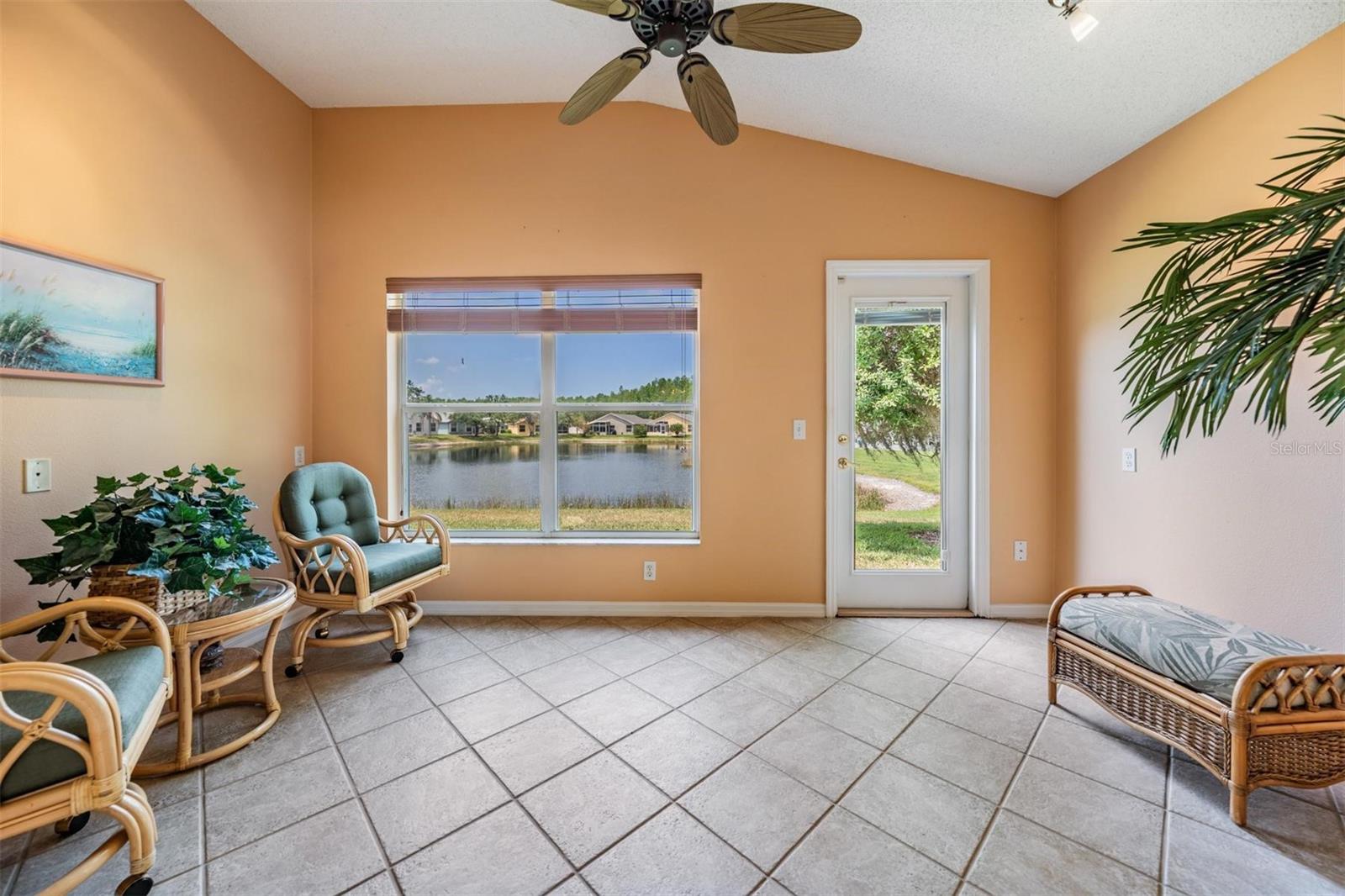 Florida room with pond views