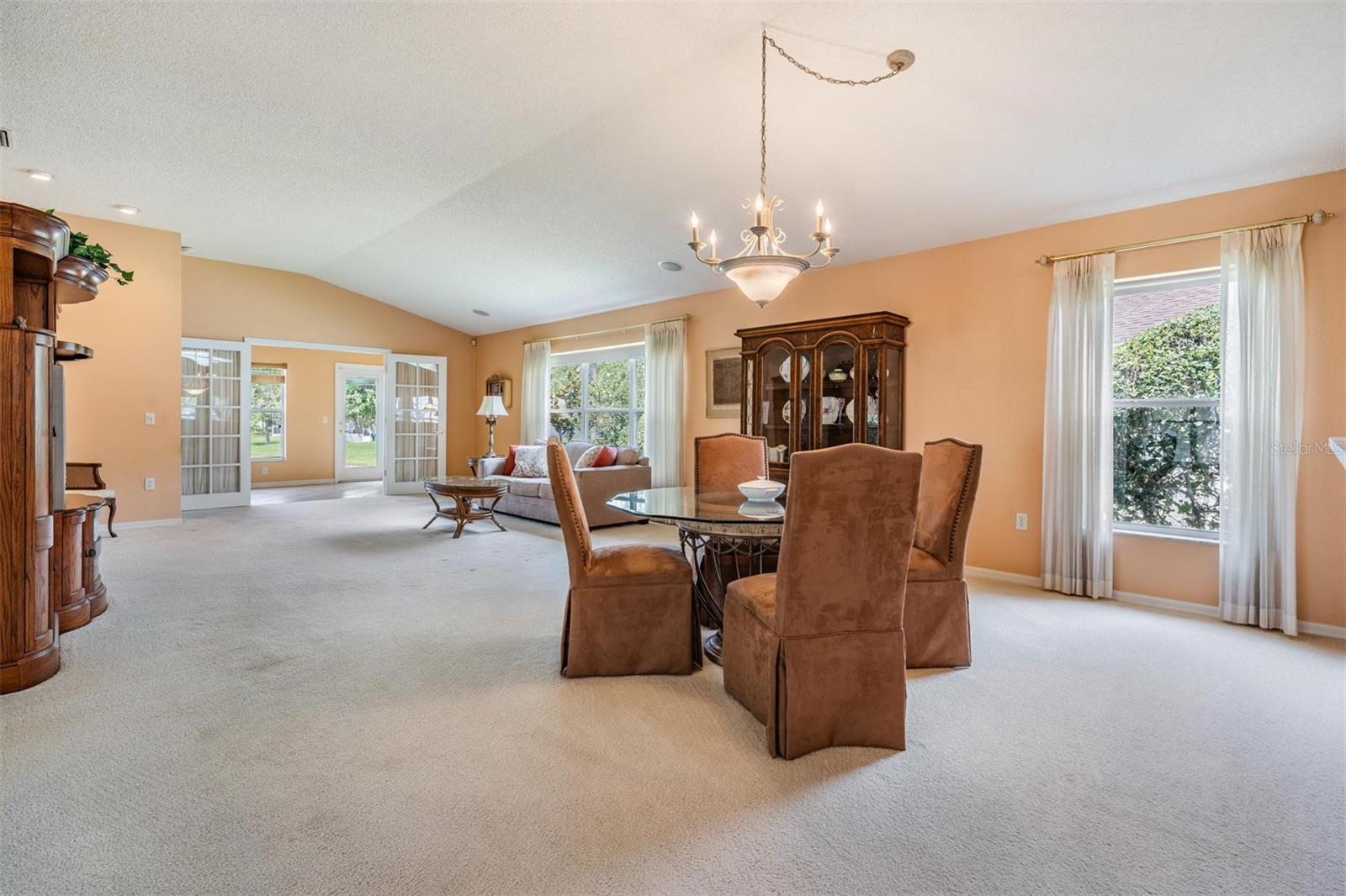 Living/dining room with vaulted ceiling