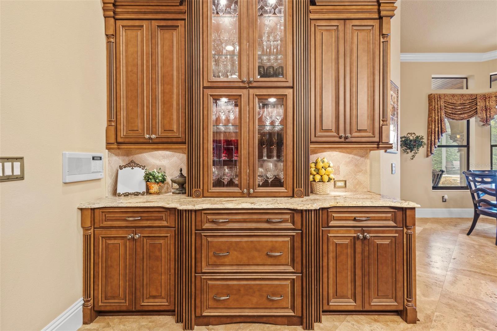 Custom built solid wood cabinetry.