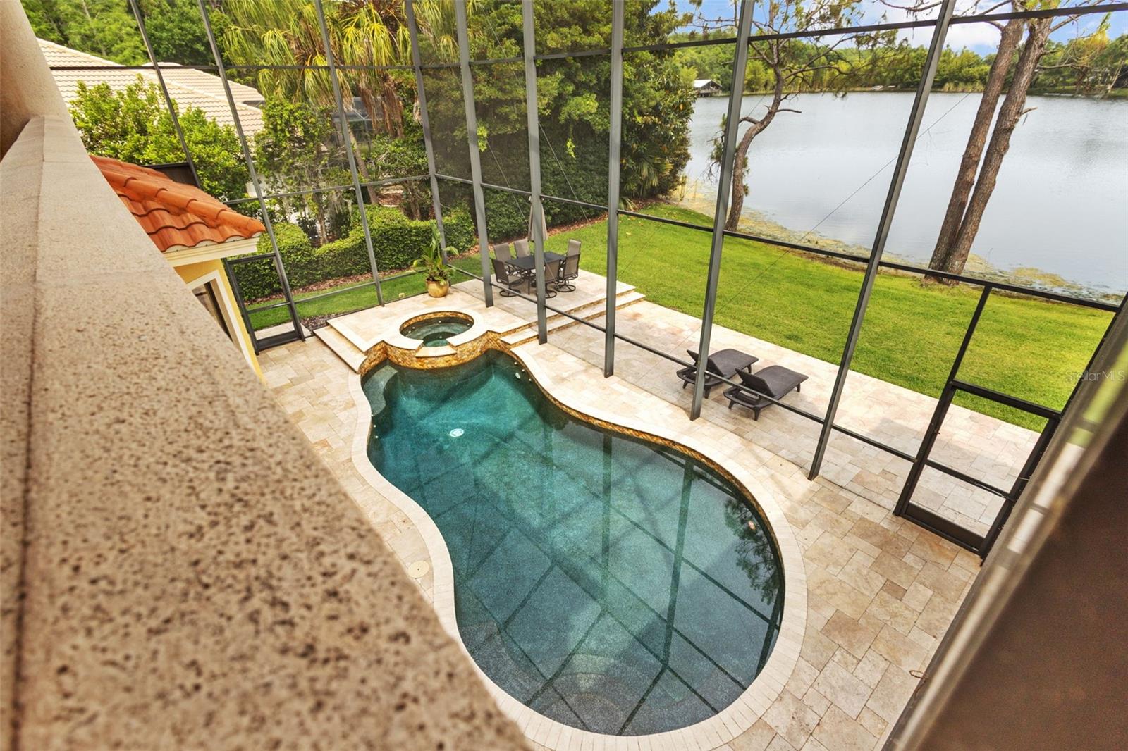 View to pool and lake.
