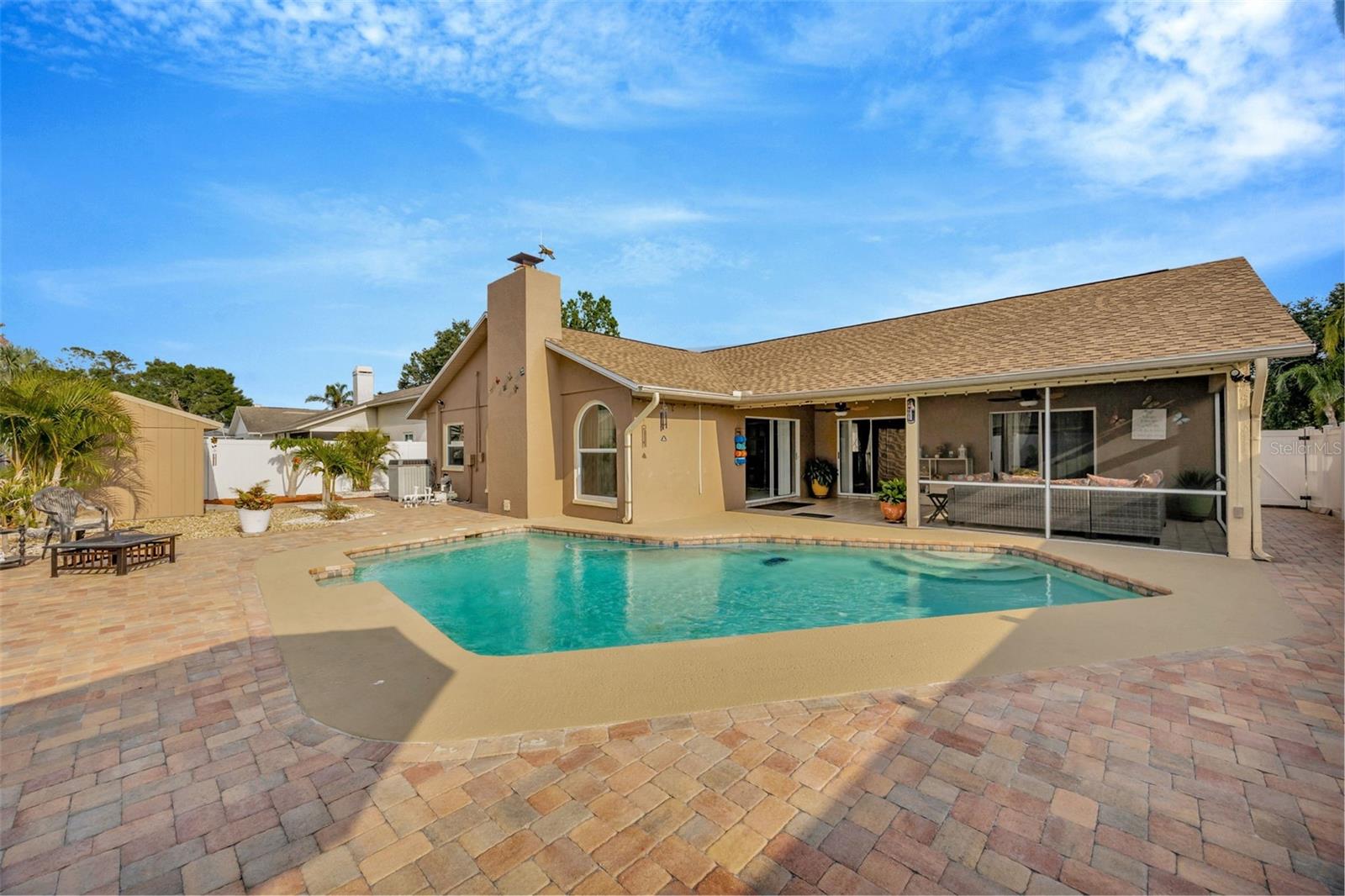 Pavered Entertaining Space around Pool