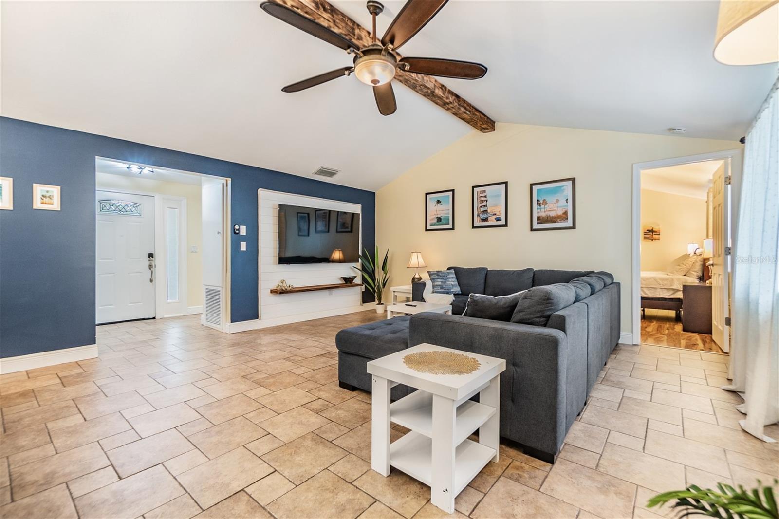 Family Room, Tile Flooring, Ceiling Fan with light