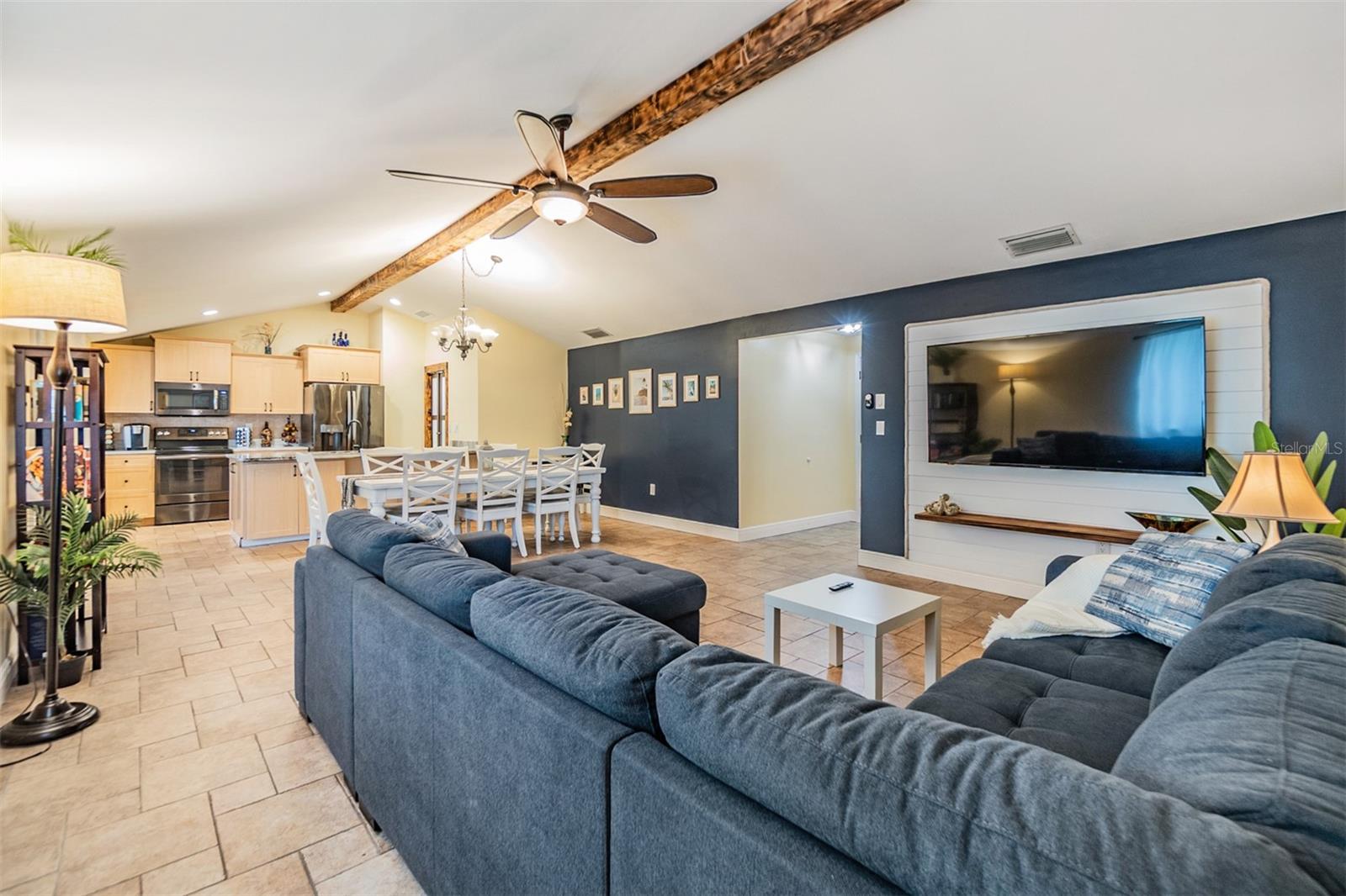 Family Room, Tile Flooring, Ceiling Fan with light
