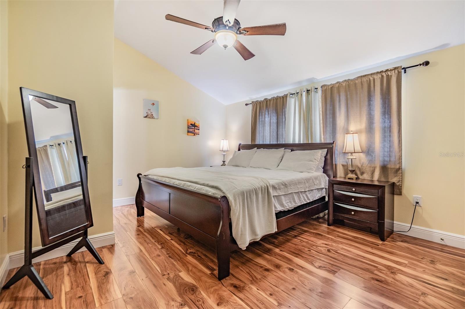 Master Bedroom, New Flooring, Ceiling Fan with light