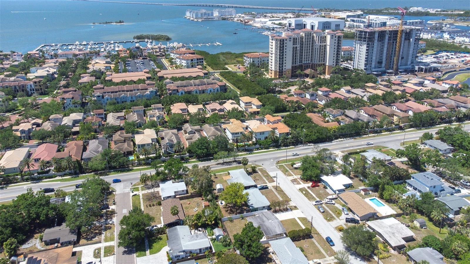 Aerial of waterfront minutes away