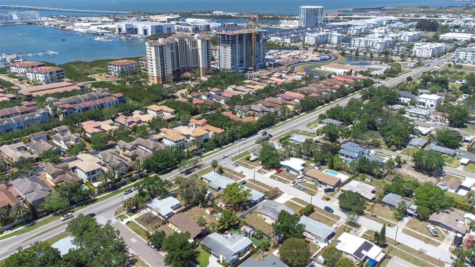 Aerial Waterfront view of neighborhoood