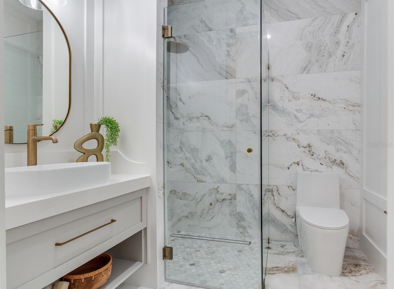 A full bathroom is across from the office.